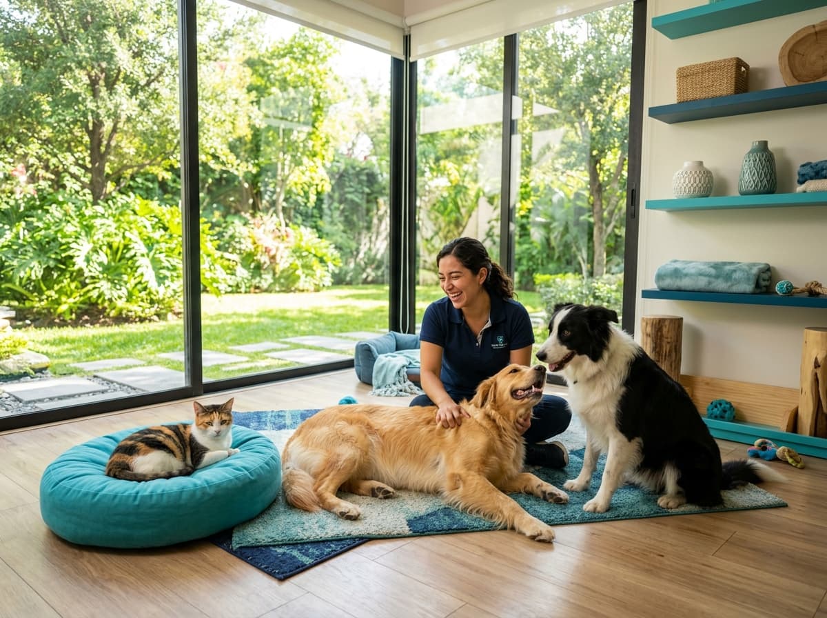 Mascotas tranquilas en el área de hospedaje