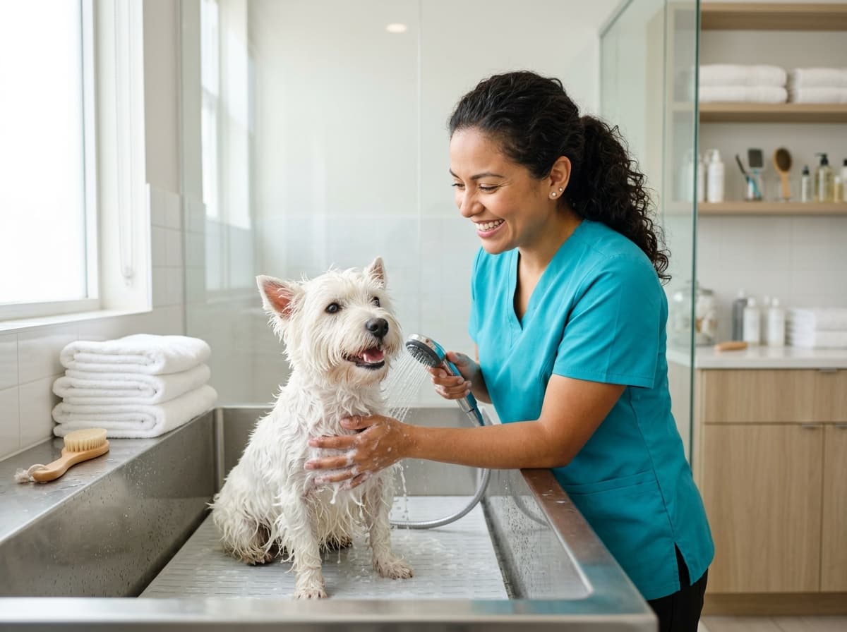 Perro feliz durante un servicio de spa